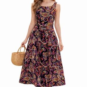 Boden Paisley Midi Dress Size 8 Lined Sleeveless